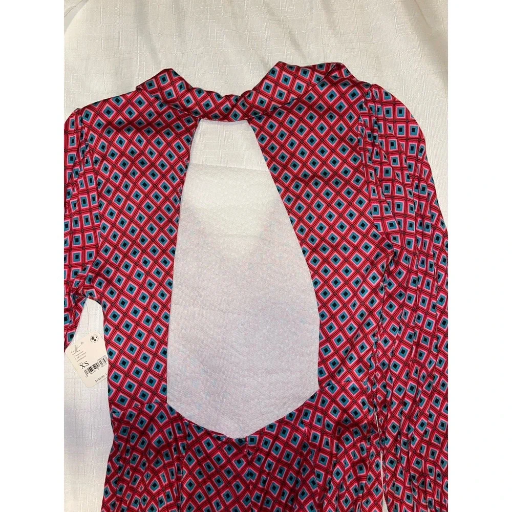 Free People It Takes Two Mini Dress Women Size XS Open Back Wrap Skater Pink Red